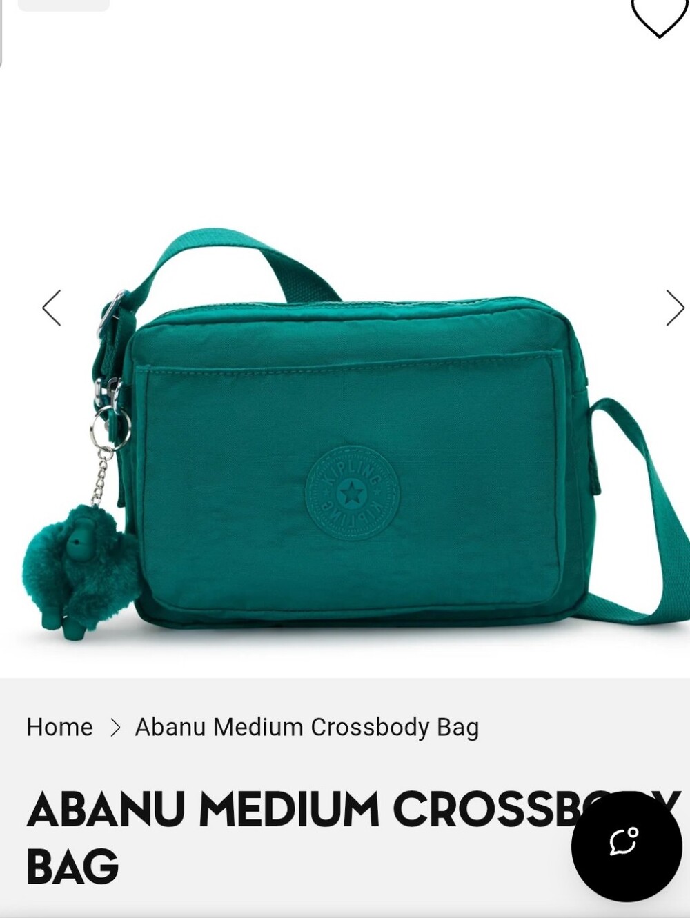 Kipling Abanu Nylon Crinkle Crossbody Bag with Monkey Charm. Outspoken Green.